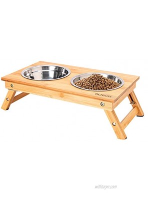 RLRICH Elevated Raised Dog Cat Bowl,Adjustable Bamboo Pet Food and Water Bowls Stand Feeder with 2 Stainless Steel Bowls,Pet Dish for Small to Large Dogs and Cats No Need Assemble