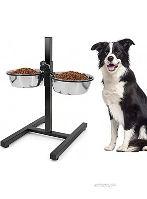 RUTILY Adjustable Raised Dog Bowl Stand for Small Medium Large Dogs Double Elevated Stainless Steel Pet Feeding Bowls with H-Style Height Stand and 2 Bowls