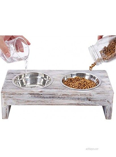 Satauko Wooden Pet Elevated Feeder with 2 Removable Stainless Steel Dog Bowls Raised Stand Cat Food and Water Bowls Diner Pet Feeder Nonslip No Spill Pet Feeding Bowls for Cat and Small Dogs.