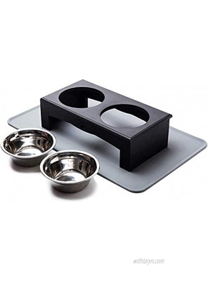 XKX Elevated Dog Bowls for Small Dogs and Cats Stainless Steel Dog Food and Water Bowls with Stand and Silicone Mat Raised Dog Cat Feeder Dog Dishes Pet Bowls for Puppies and Kittens