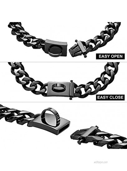 Black Dog Chain Collar Walking Metal Choke Collar with Design Secure Buckle Cuban Link Strong Heavy Duty Chew Proof for Small Dogs American Pitbull German Shepherd 19MM 12