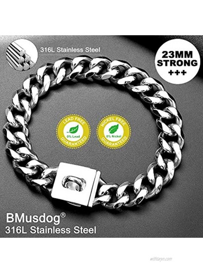 BMusdog Big Dog Chain Collar 23MM Heavy Duty Thick Cuban Link Dog Collar Stainless Steel Metal Walking Choke Chain Necklace for Medium Large XL Dogs 16 to 28 inch