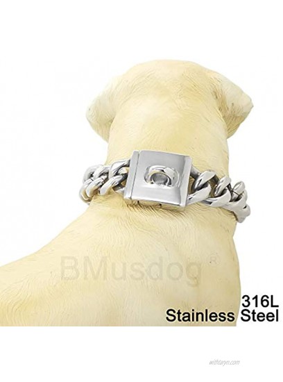 BMusdog Big Dog Chain Collar 23MM Heavy Duty Thick Cuban Link Dog Collar Stainless Steel Metal Walking Choke Chain Necklace for Medium Large XL Dogs 16 to 28 inch