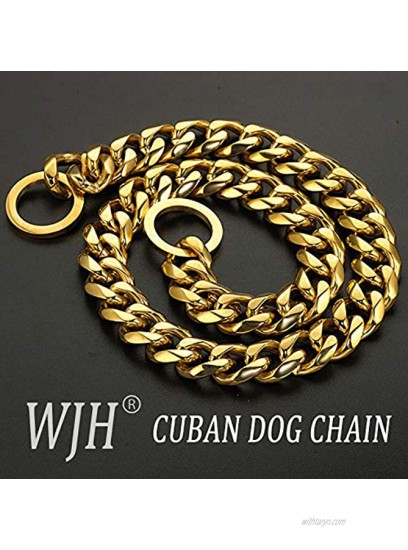 Heavy Duty 19mm Wide 18k Gold Plated Chains Dog Collars Stainless Steel Cuban Link Choke Training Collar for Small Medium Large Dogs