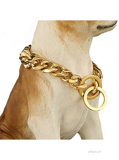 Heavy Duty 19mm Wide 18k Gold Plated Chains Dog Collars Stainless Steel Cuban Link Choke Training Collar for Small Medium Large Dogs