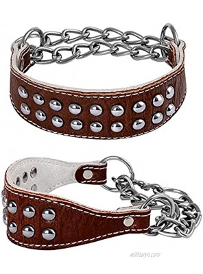 Hozz Leather Spiked Martingale Collar Non Adjustable No Pull Dog Choker Collar for Small Medium Dogs Brown