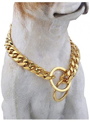 Loveshine Chain Dog Collar 18K Gold Cuban Link Dog Chain 15MM Thick Chain Collar Metal Stainless Steel Heavy Duty Slip Dog Collars for Small Medium and Large Dogs16in to 26in