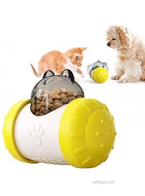 Bestio Pet Slow Feeder Toy Dog Food Dispenser Toy Cat Treat Toy Non-Battery Self Rotating Interactive Dog Cat Toy Puzzle Feeder for Indoor Dog Cat IQ Active Stimulation Yellow