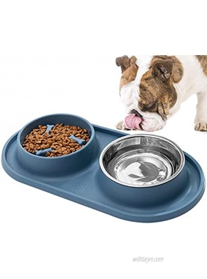 Dogs Slow Feeder Bowl Bloat Stop Pet Bowls with Steel Water Bowl for Puppy No-Spill Non-Skid
