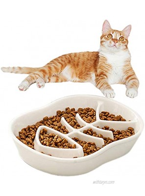 DotPet Cats Slow Feeder Bowl Unique Fish-Bone Fun Interactive Design Ceramic Cat Dog Anti-Gulping Healthy Eating Diet Slow Feeder Ceramic Cat Bowl Against Bloat Indigestion and Obesity