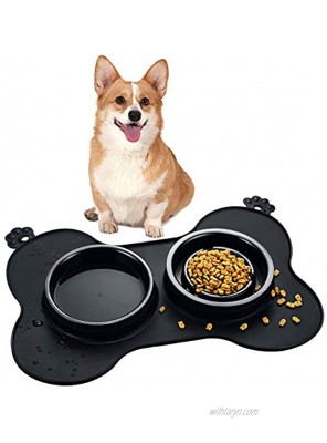 Double Pet Dog Slow Feeder Bowl Bloat Stop Pet Bowl Anti-Choking Puppy Food and Water Feeder with Non-Skid Silicone Mat Plastic Water Bowl for Dogs Cats Pets