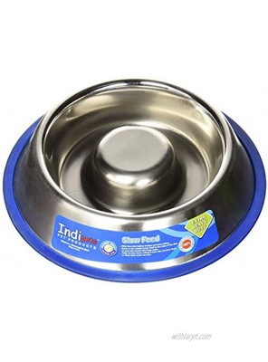 Indipets Heavy Duty Stainless Steel Slow Feed Dog Bowl Medium 25oz Silicon Bottom Ring Prevents Sliding and Tipping