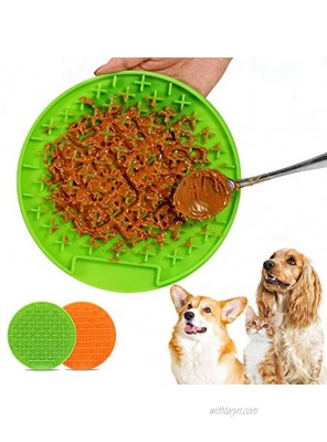 Lick Mat for Dogs 2Pcs,Peanut Butter Lick Pad,Pet Slow Feeders,Interactive Dog Toys Dog Licking Mat,Snuffle Mat for Dogs Dog Puzzle Toys Calming Mat for Dog Anxiety Relief Green and Orange