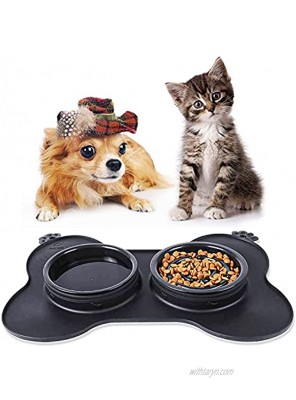 Nvcturne Slow Feeder Dog Bowls for Small Dogs and Cats 3 in 1 Double Dog Food Bowl with No-Spill Non Skid Silicone Mat Eco-Friendly Non-Toxic No Choking Healthy Design Fun Feeder Pet Feeder