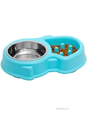 UPSKY Dog Bowl Slow Feeder Bloat Stop Pet Bowl No Chocking Slow Feeder Bloat with No-Spill Non-Skid Mat Stainless Steel Water Bowl for Dogs Cats and PetsBlue
