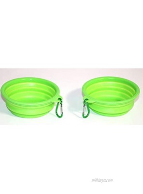 2 Collapsible Dog & cat Green Bowl with Free Carabiner Food Grade Silicon BPA Free Portable Travel Bowl. Pack of 2 pcs