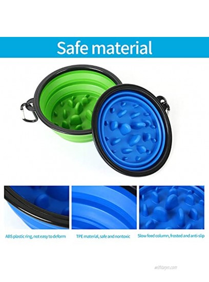 2-Pack Large Collapsible Dog Bowls 34oz Portable Slow Feeder Dog Water Bowls Travel Pet Dish for Dogs & Cats Blue + Green with Free Carabiner