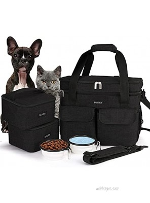 BAGLHER | Double-Layer Pet Travel Bag Multifunctional Travel Storage Bag for Dogs and Cats with 2 Pet Food Containers and 2 Collapsible Silicone Bowls Large-Capacity Essential Kit for Pet Travel.