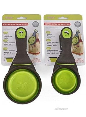 CatYou Pet Food Scoops Measuring Cup for Dog Cat Food Water Set of 2 1 Cup & 1 2 Cup Capacity 3 in 1 Multi-Function Pet Collapsible Silicon Scoop Bowls Bag Clip
