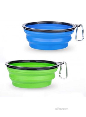 Collapsible Dog Bowl McoMce Large Size or 34oz Portable Dog Bowl for Pet 2 Pack Travel Dog Bowls for Cats & Dogs Folding Dog Bowls Food Dishes with Carabiner Clip Dog Bowl for Hiking Blue Green