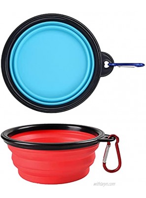 Collapsible Dog Bowl （Red Blue 2 Pack） Collapsible Travel Bowls Dog Water Bowls for Cats Dogs Portable Pet Feeding Watering Dish for Walking Parking Traveling with 2 Carabiners…