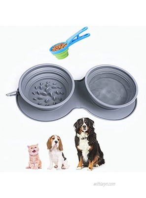Collapsible Travel Dog Bowls,Portable Dog Bowls with Measuring Cup and Spoon Set for Food and Water Feeding,Dog Slow Feeder Bowl for Small,Medium,Large Size Dogs and Cats,Silicone Pet Travel Bowl