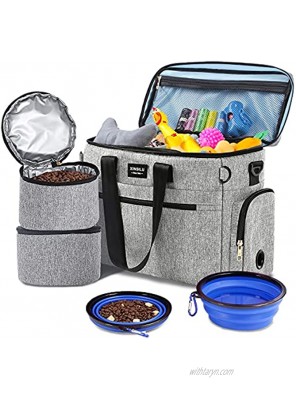 Dog Travel Bag for Overnight Week Away Accessorie Supplies Backpack-Airline Approved Pet Travel Bag Includes 2 Food Containers 2 Collapsible Silicone Bowls for Dogs Or Cats ,Gray