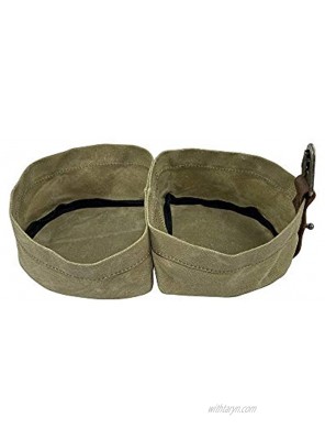 Hide & Drink Travel Food & Water Double Dog Bowl Portable Roll Up Heavy Duty Accessories for Pet Lovers Handmade :: Waxed Canvas
