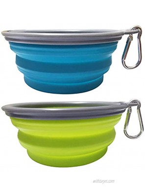 LINGYU 2-Pack Collapsible Dog Bowl Silicone Foldable Expandable Cup Dish for Pet Dog Cat Food Water Feeding Portable Travel Bowl Blue Green