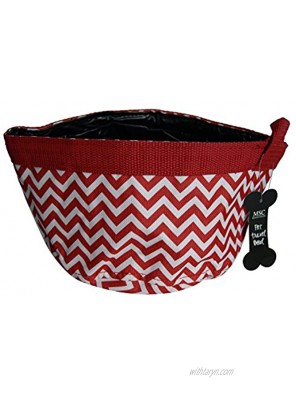 Mainstreet Collection Waterproof Pet Travel Bowl Red Chevron