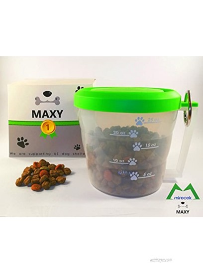 Mirecek Maxy Dog Food Travel Container BPA-Free Pet Food Storage Container Portable Collapsible Bowl and Measuring Cup Combo for Pet Travel Reusable Plastic Bowl for Cats and Dogs