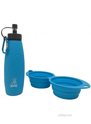 Mr. Peanut's Pet Feeder 2 in 1 Travel Set with 12oz Dual Sided Collapsible Bowl and 20oz Water Bottle