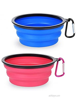PetBonus 2-Pack Large Silicone Collapsible Dog Bowl 4 Cups,34oz BPA Free and Dishwasher Safe Portable Foldable Travel Bowl Food and Water Bowls for Dogs and Cats 2-Color Carabiners Per Set