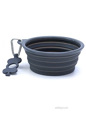 Prima Pet Collapsible Silicone Food & Water Travel Bowl with Clip for Large Dog Large 5 Cups + Bottle Holder Grey
