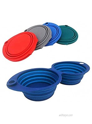 Silicone Double Dog Bowls,24 oz,Collapsible Silicone Bowl with Plastic Rim and D-Ring,Foldable Travel pet Feeder,Portable Basic Bowl for Dog,Foldable pet Feeding Station