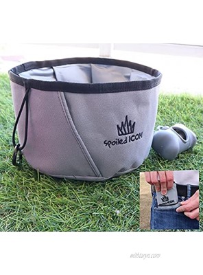 Spoiled Icon New Collapsible Pocket Dog Bowl Ultra-Compact Foldable Premium Quality Sturdy Waterproof 100% 24 7 Guaranteed! Washable Portable 9 Cup Water Food Dish for Sm-Med to Large Pets. Plus Gift