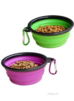 Staruby 2-Pack Large Collapsible Dog Bowl 7 Inch Foldable Pet Travel Bowl Portable Cat Feeding Dish for Outdoor Camping Pet Food Water Bowl Green and Purple