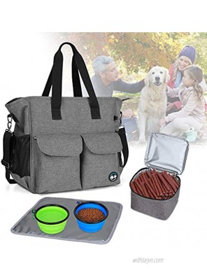 Teamoy Dog Travel Bag Week Away Dog Supply Tote Bag Included 2 Silicone Collapsible Bowls 1 Food Carrier 1 Water-Resistant Placemat