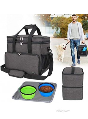 Teamoy Double Layer Dog Travel Bag with 2 Silicone Collapsible Bowls 2 Food Carriers 1 Water-Resistant Placemat Pet Supplies Weekend Tote Organizer Large