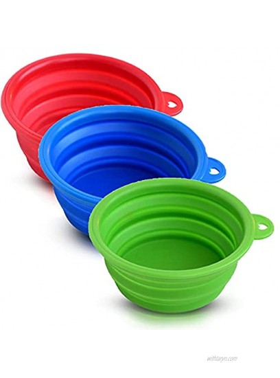 Travel Collapsible Dog Bowl 3 Pack 12oz Portable Pet Feeder 3 Carabineers 100% Silicone Foldable Expandable for Dog Cat Food Water Feeding Travel Bowl for Camping Walking Parking Traveling