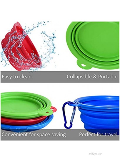 Travel Collapsible Dog Bowl 3 Pack 12oz Portable Pet Feeder 3 Carabineers 100% Silicone Foldable Expandable for Dog Cat Food Water Feeding Travel Bowl for Camping Walking Parking Traveling