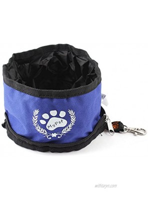uxcell Travel Letter Print Foldable Pet Dog Food Water Bowl Blue