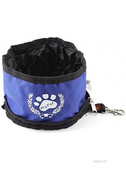 uxcell Travel Letter Print Foldable Pet Dog Food Water Bowl Blue