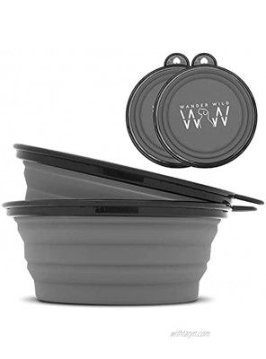 Wander Wild Collapsible Dog Bowl Set of 2 Heavy Duty Pet Travel Bowl Made from Flexible Leakproof Silicone Expandable Portable Dog Bowls are Easy to Clean & Come with Carabiners Charcoal Grey