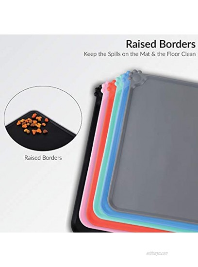 Echeverst Dog Cat Pet Food Mat |Waterproof Silicone Feeding Tray | S M L XXL | Dish Placemat for Bowl Food and Water with Edges Lip