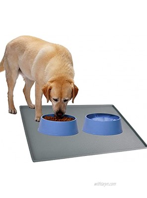 Gosmol Dog Food Mat XL 24x16 or L 20x13 – 0.5 inch Raised Edge Waterproof Pet Dog Food Tray Washable Dog Bowl Mat Nonslip Pet Dog Feeding Mat Silicone Dog Placemat for Floors…
