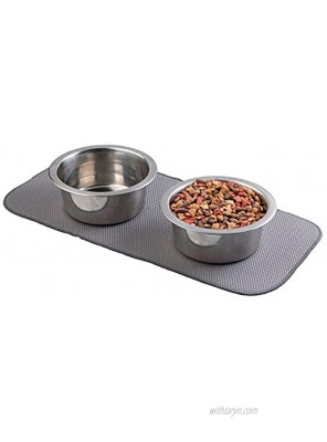 mDesign Premium Quality Microfiber Polyester Pet Food and Water Bowl Feeding Mat for Cats Ultra Absorbent Reversible Placemat Folds for Compact Storage Small Pewter Gray Ivory