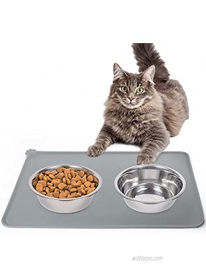 Silicone Cat Dog Food Mat Waterproof Pet Feeding Mat with Lips 18.5 x 11.8 Non-Slip Dog Bowls Mat for Food and Water Pet Placemat for Small Medium Pets Washable