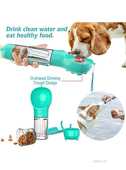 Ahaamazing Dog Travel Water Bottle for Walking 300ml Portable Pet Water Dispenser with Food Container and Dog Waste Bag Poop Shovel Multifunctional Detachable Design Food Grade Leak Proof BPA Free