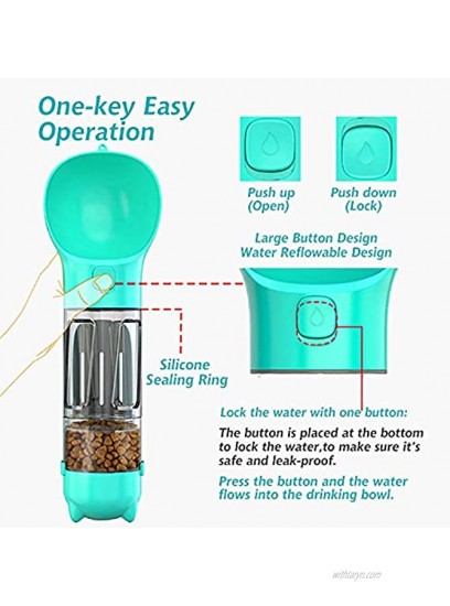 Ahaamazing Dog Travel Water Bottle for Walking 300ml Portable Pet Water Dispenser with Food Container and Dog Waste Bag Poop Shovel Multifunctional Detachable Design Food Grade Leak Proof BPA Free
